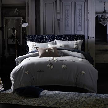 拉绒绣花纯棉床上四件套全棉高档床上用品 原味 2.0m(6.6英尺)床